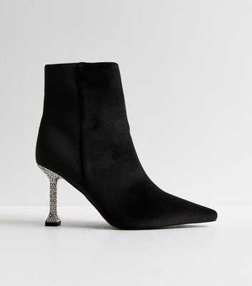 Black Velvet Diamanté Stiletto Ankle Boots