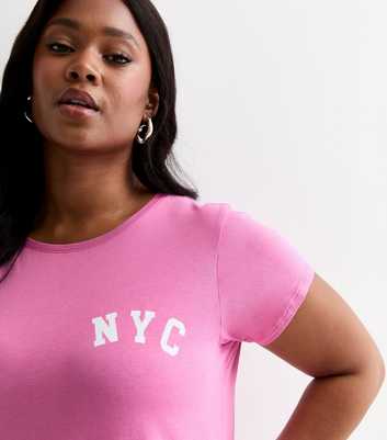 Curves Pink NYC Slogan Cotton T-Shirt