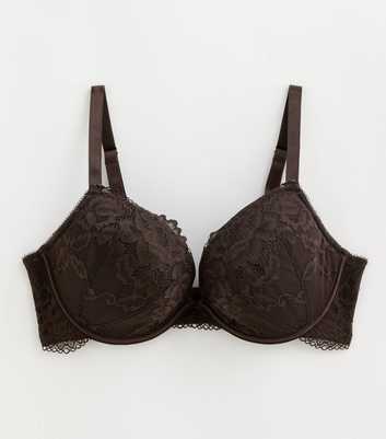Dark Brown Floral Lace Plunge DD Plus Bra
