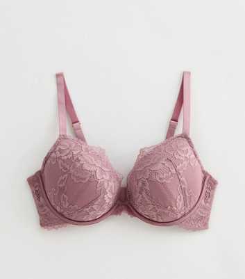 Pink DD+ Floral Lace Plunge Bra 