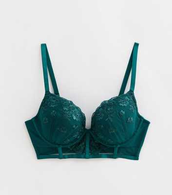 Green DD+ Floral Embroidered Longline Plunge Bra 