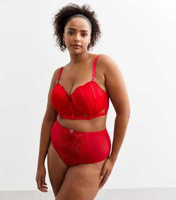 Curves Red Diamanté Lace High Waisted Briefs