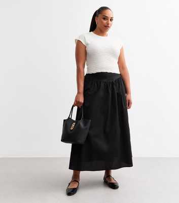 Curves Black Gathered Waist Midi Skirt