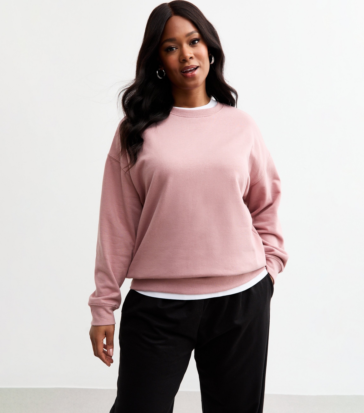 Women's Plus Size Pink Relaxed Jersey Sweatshirt Curves New Look