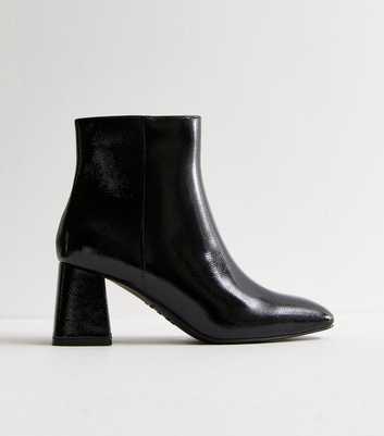 Black Square-Toe Block Heel Ankle Boots