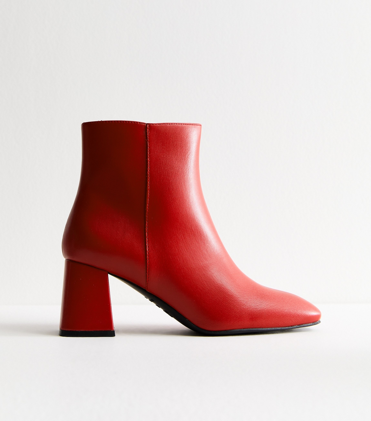 Women's Red Square-Toe Block Heel Ankle Boots Vegan New Look