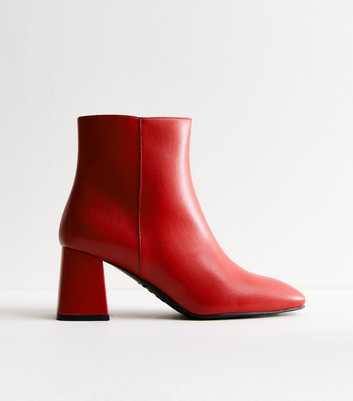 Red Square-Toe Block Heel Ankle Boots