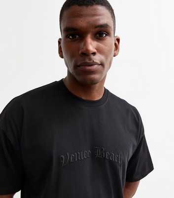 Black Venice Beach Embroidered Jersey T-Shirt