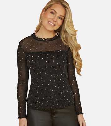 Mela Black Mesh Strap Print Top