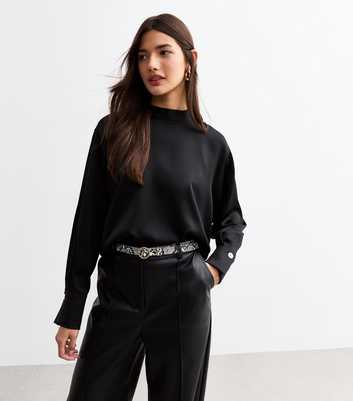 Black High Neck Satin Top