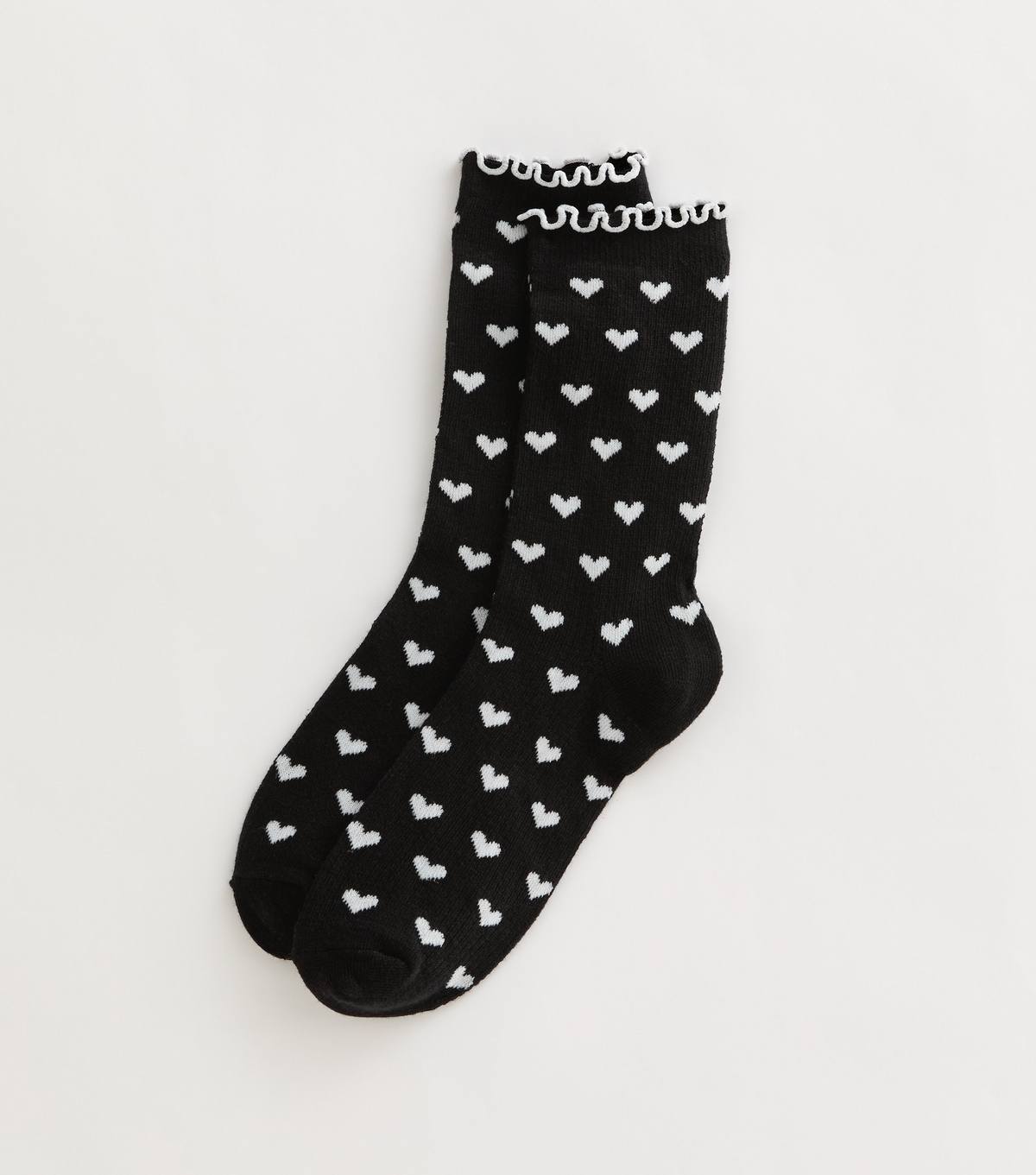 Black Frill Trim Heart Socks New Look