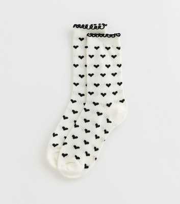 Cream Heart Pattern Frill Trim Socks