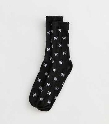 Black Bow Pattern Cotton Blend Socks