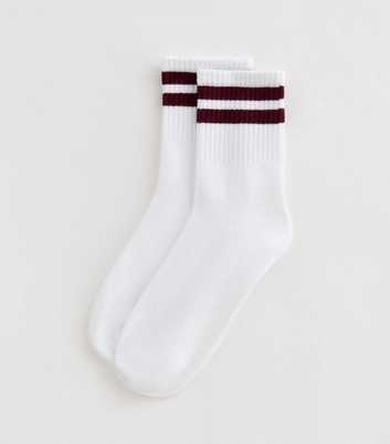 Burgundy Stripe Trim Tube Socks