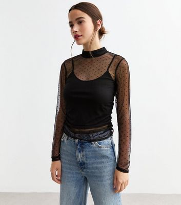 Long sleeve high neck mesh top online