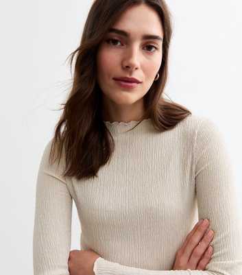 Cream Textured Long Sleeved Top