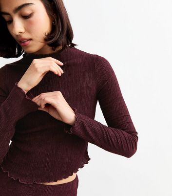 Burgundy Textured Long Sleeved Top New Look