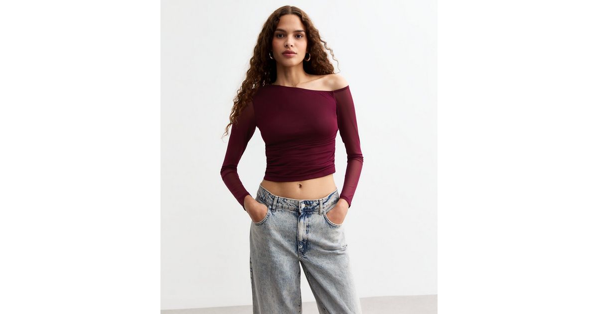 Burgundy Asymmetrical One Shoulder Ruched Top