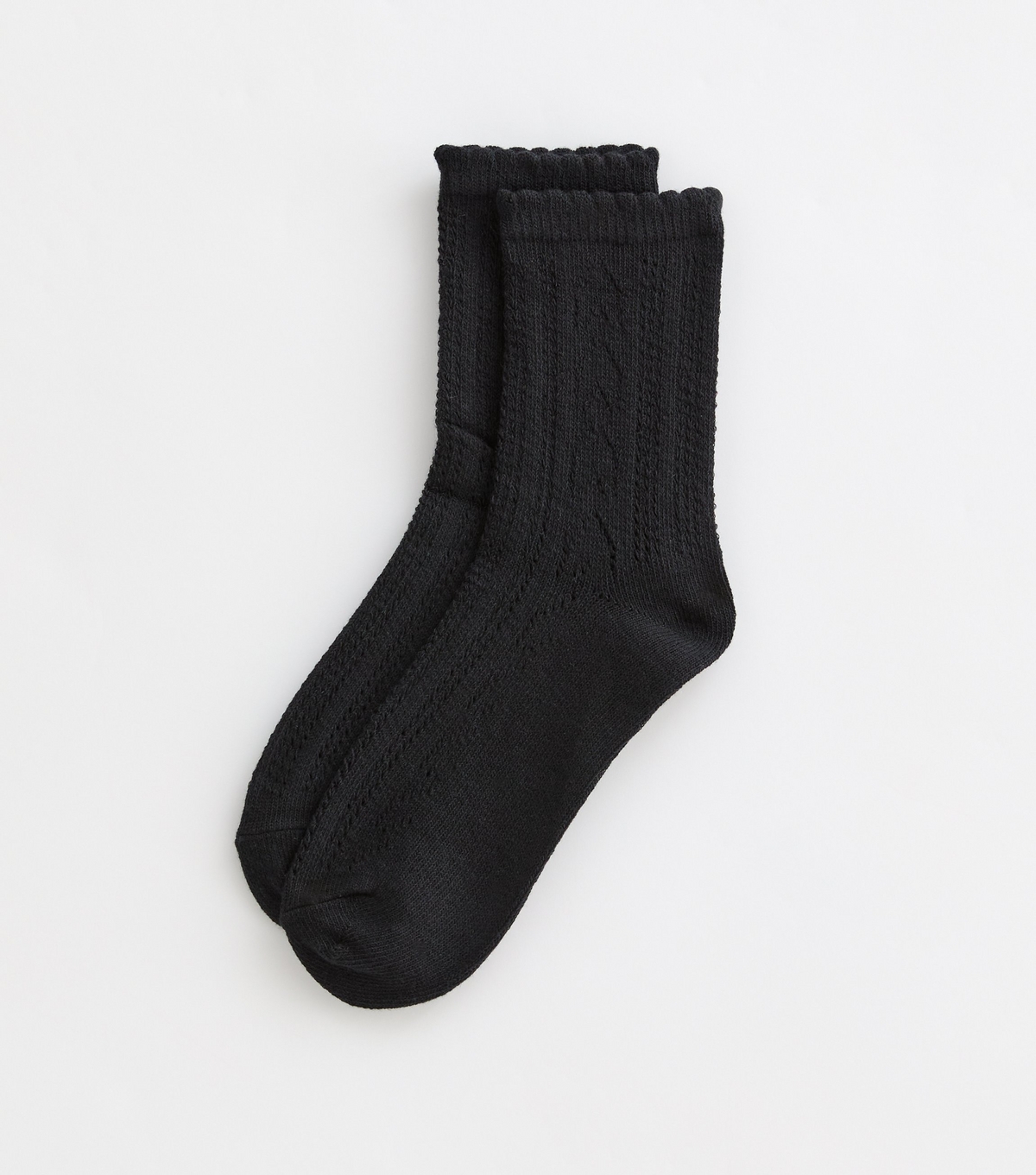 Black Frill Edge Cable Knit Socks New Look