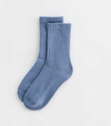 Blue Ribbed Cotton Blend Socks