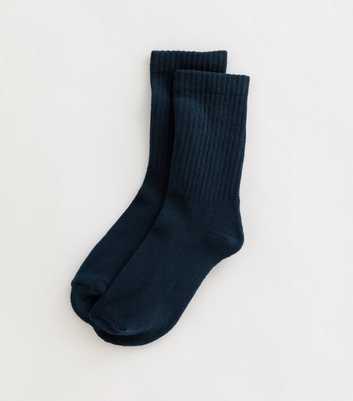 Navy Ribbed Cotton Blend Socks