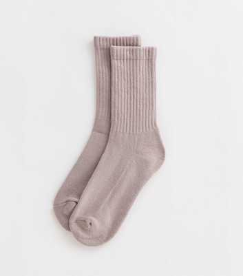 Light Purple Ribbed Cotton Blend Socks