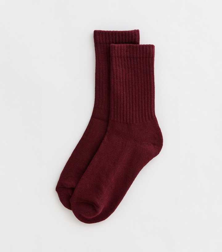 Burgundy Ribbed Cotton Blend Socks