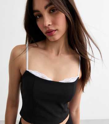 Black Lace Trim Corset Crop Top 