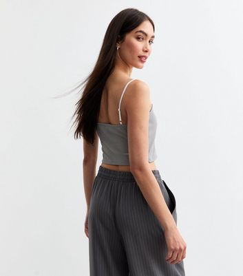 Grey Lace Trim Corset Crop Top New Look