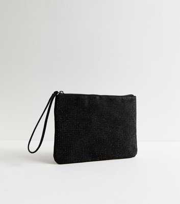 Black Diamanté Embellished Zip Wristlet Pouch