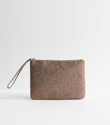  Bronze Diamanté Embellished Zip Wristlet Pouch