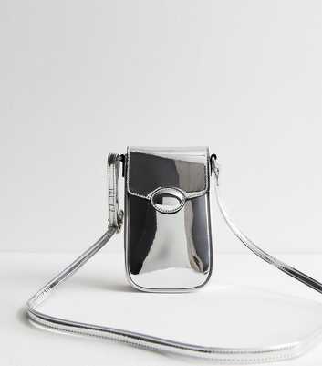 Silver Faux Leather Phone Bag