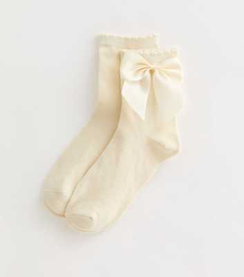 Cream Satin Bow Tube Socks 