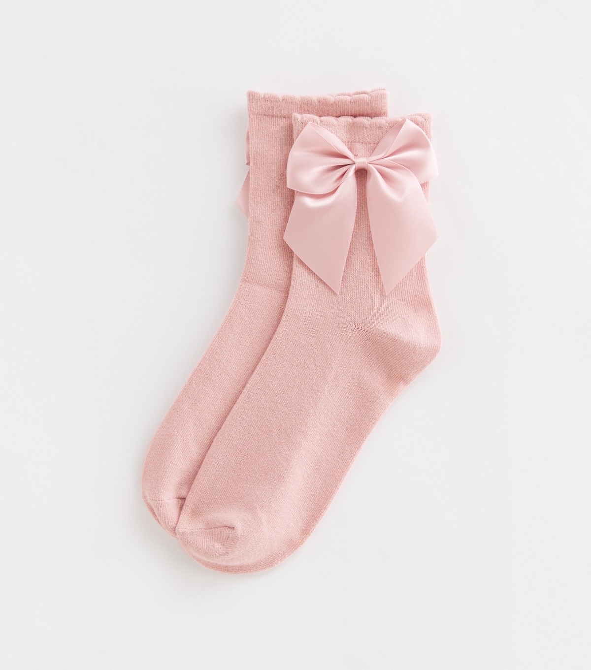 Pink Satin Bow Tube Socks New Look