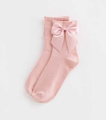 Pink Satin Bow Tube Socks 