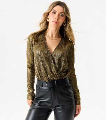 Gini London Gold Plisse Wrap Bodysuit 