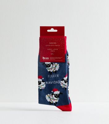 Men's Blue Fleece Navidad Christmas Socks New Look