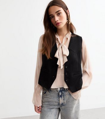 Black Suedette Waistcoat New Look