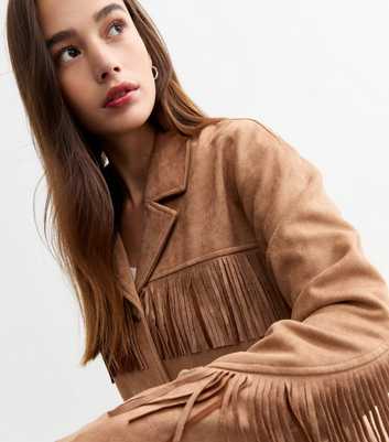 Stone Suedette Fringed Jacket 