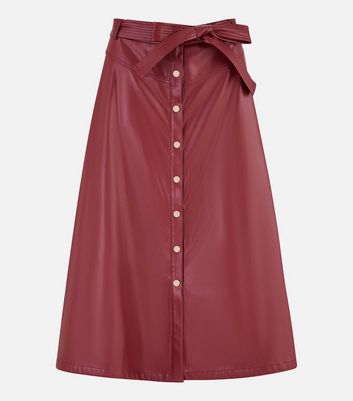 Burgundy leather look midi skirt best sale