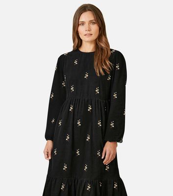 Black embroidered midi dress hotsell