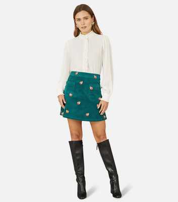 Yumi Green Fox Embroidered Corduroy Mini Skirt