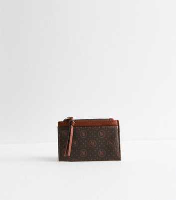 Brown Monogram Print Faux Leather Cardholder 