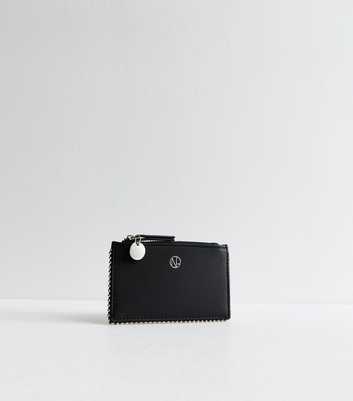 Black Side Stud Leather-Look Cardholder 