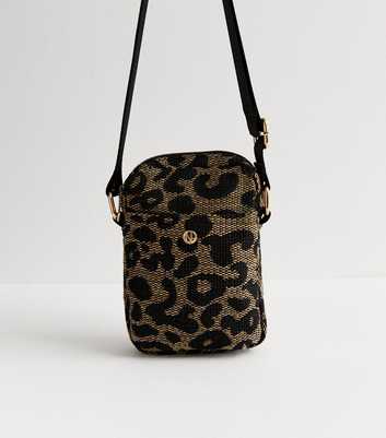 Brown Leopard Print Canvas Phone Bag