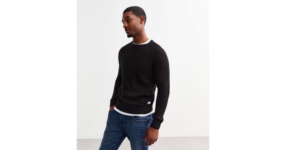 Jack Jones Black Regular Chunky Knit Crew Neck Jumper New Look