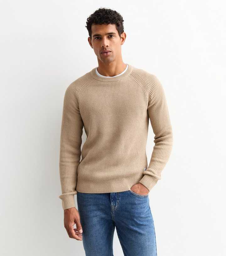 Jack & Jones Beige Regular Chunky Knit Crew Neck Jumper 