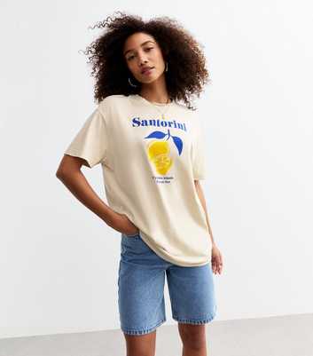 Off White Cotton Santorini Lemon Print Oversized T-Shirt