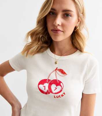 Cream Cherry Print Baby Tee T-Shirt