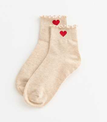 Cream Heart Embroidered Frilled Socks